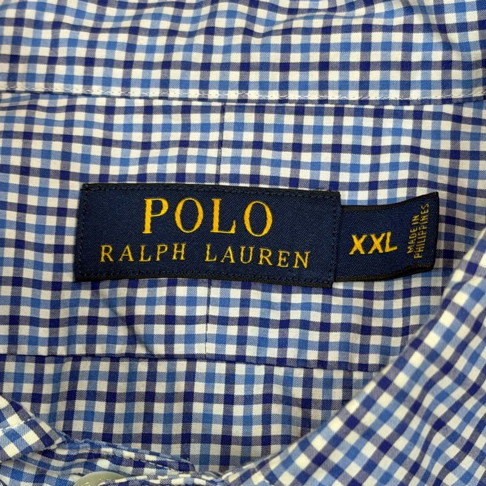 Polo Ralph Lauren Mens XXL Blue Micro Gingham Check Button Down Long Sleeve
